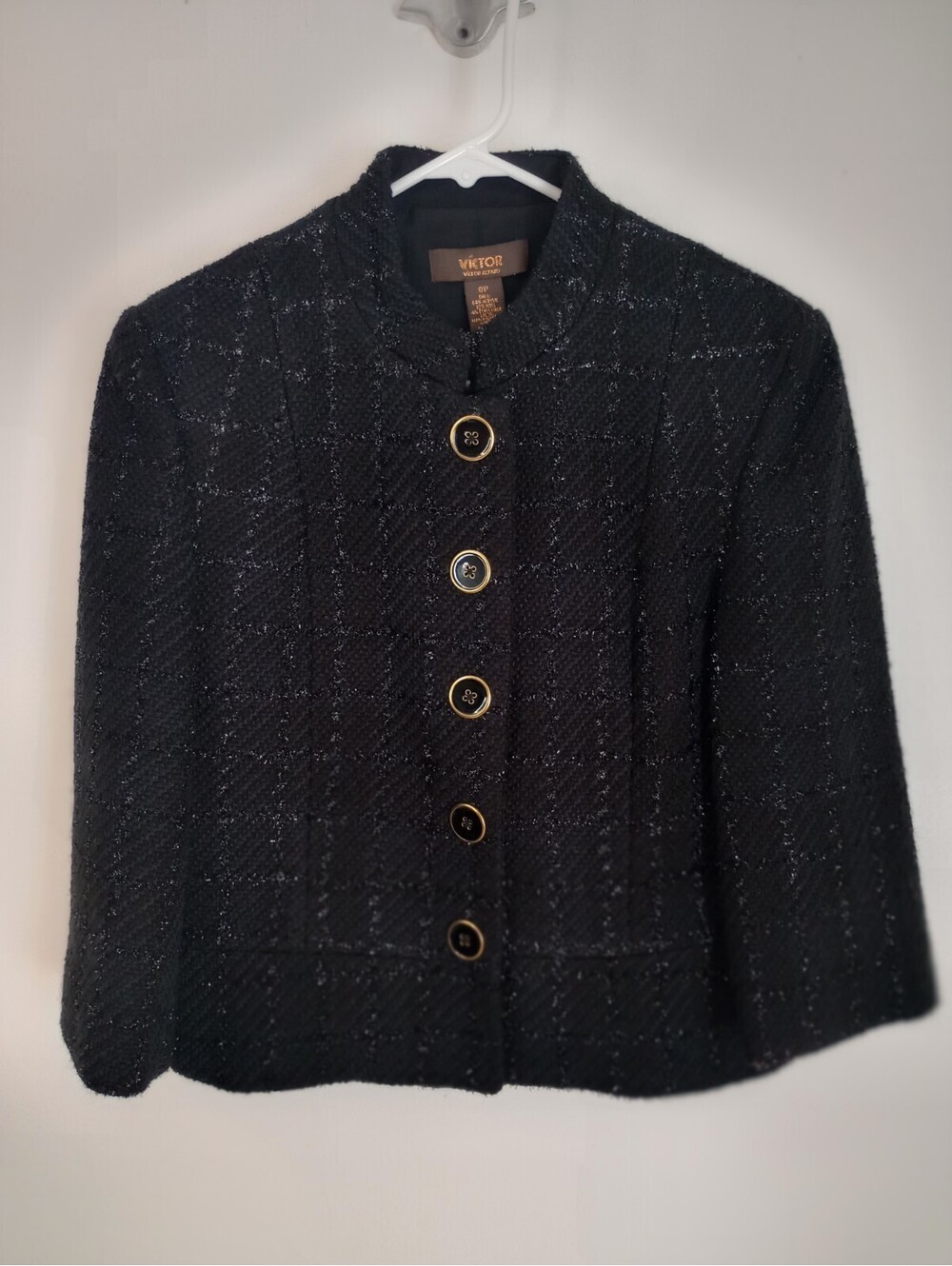 Victor Alfaro Wool Blend Jacket Blazer Plus Size 6P Black Tweed Windowpane Crop
